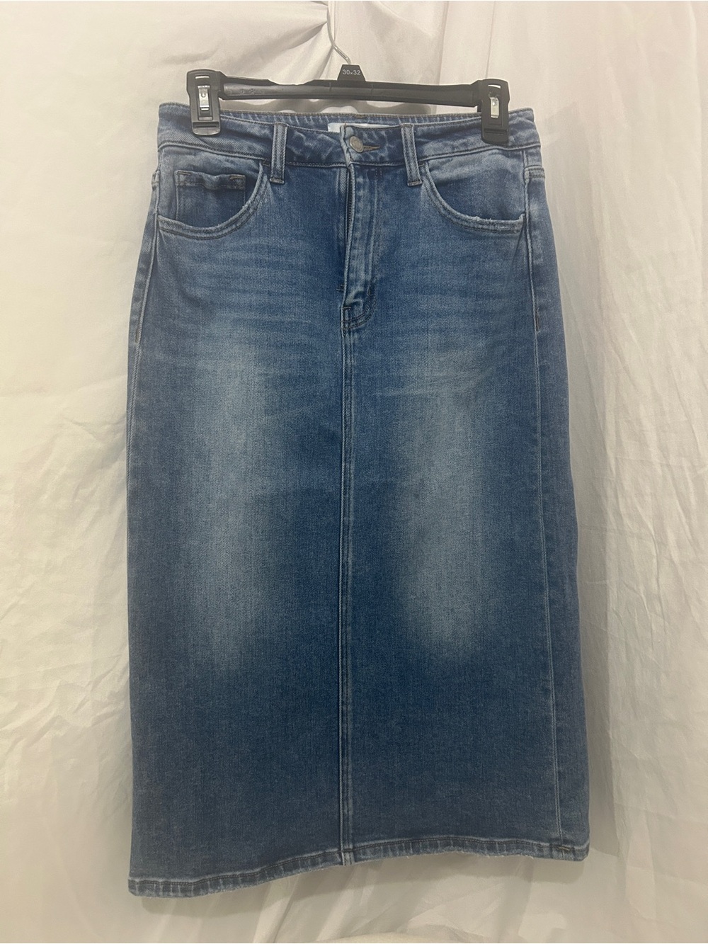 Vervet Blue Women Size S Midi Denim Skirt Medium Wash Stretch Front Seam - Picture 2 of 11